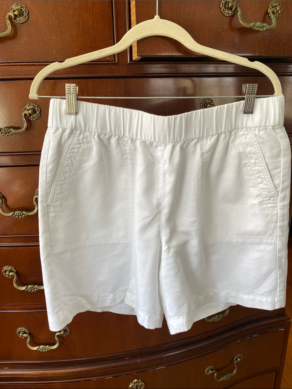 Talbots White Elastic-Waist Cotton/Linen blend Bermuda Shorts